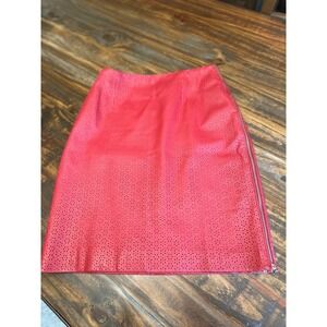 Vintage Bagatelle Leather Red Skirt Laser Cut‎ Full Side Zipper Pencil Mini Sz 6